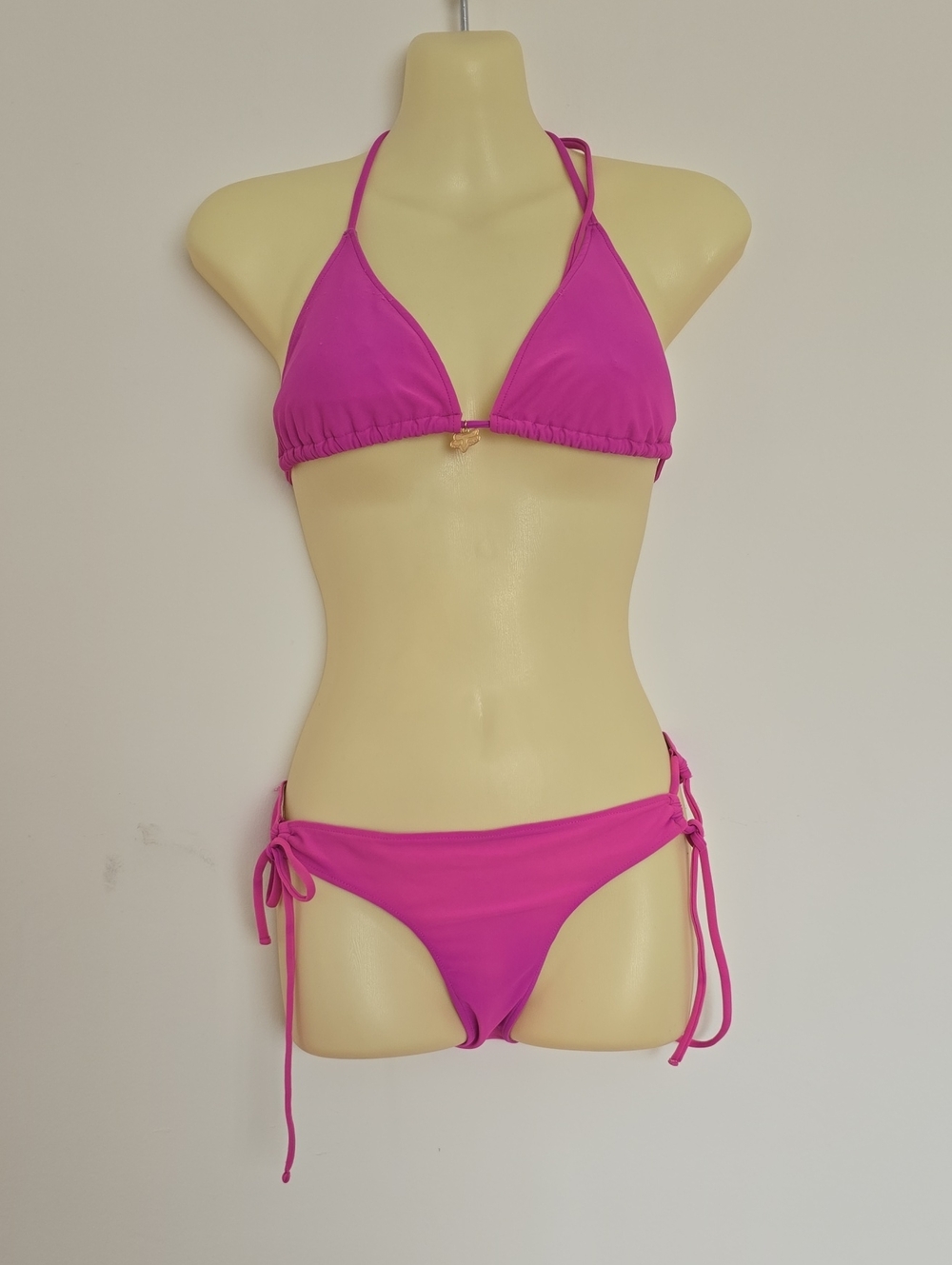 Fox Racing Vintage Y2K Magenta Pink Triangle Bikini Set Gold Logo Size M